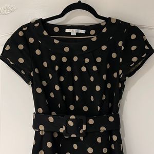 Boden black and beige polka dot dress with belt